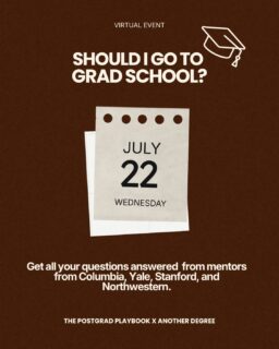 If you feel unsure about going to grad school, stop scrolling!

Maybe you don’t know if it is the right path for you and there are so many factors that you have to take into consideration but you don’t know who to ask.

We got you 🙌🏾

On Wednesday July 22nd, we’re partnering with Another Degree to host “Should I Go to Grad School?”

You will be hearing from real graduates of PhD, EdD, MD, JD, MBA, and MPH programs from Yale, Stanford, Columbia, and Northwestern!

It’s virtual and free! 

Sign up through the link in bio to get your questions answered✨